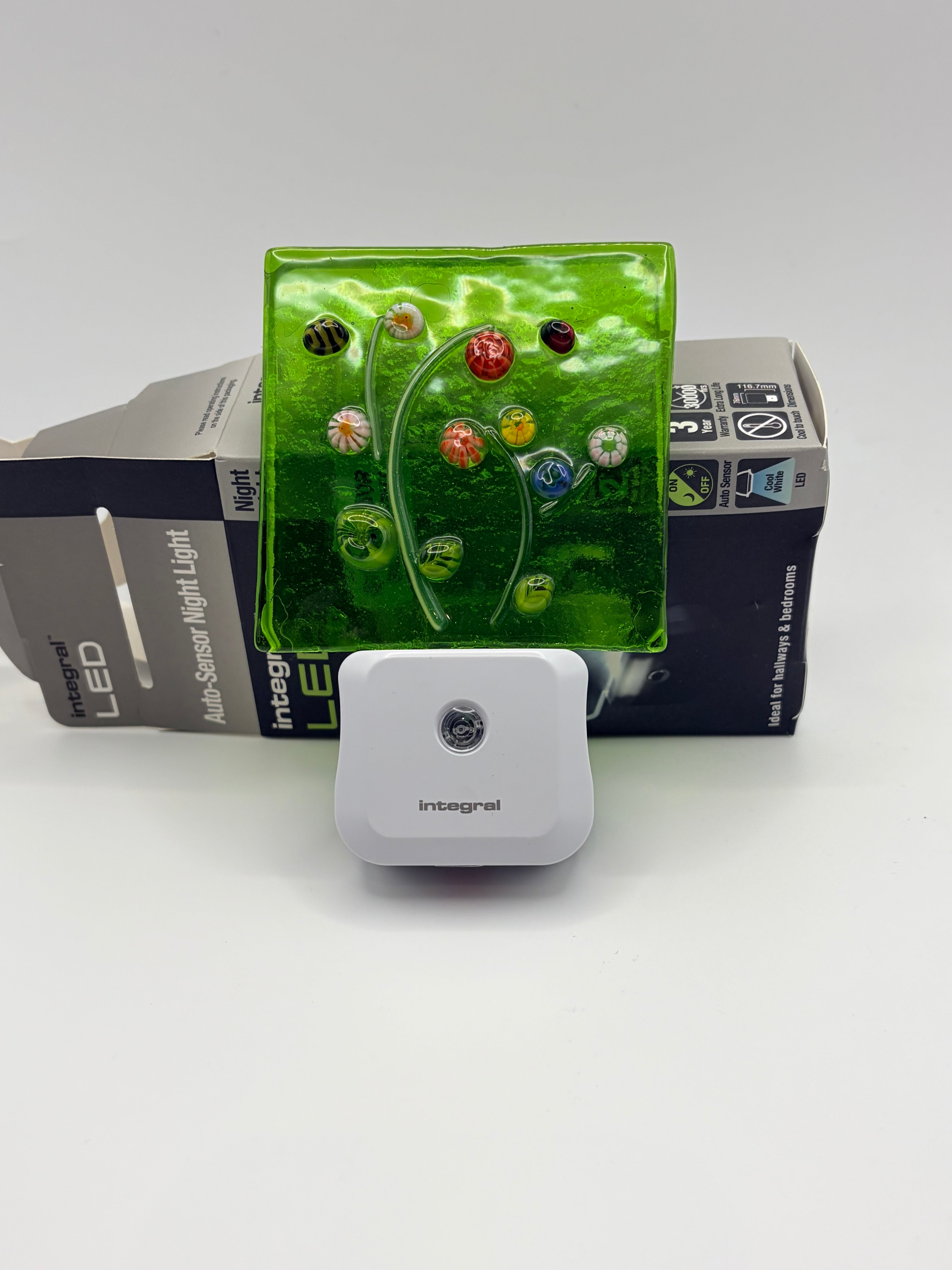 Flower fused glass LED auto sensor night light